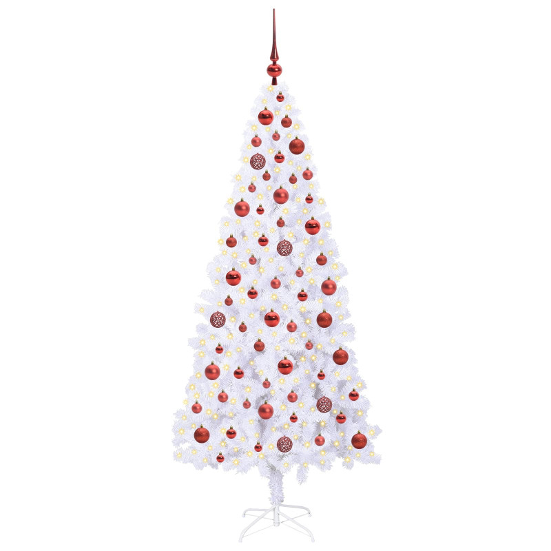 Sztuczna choinka z 300 diodami LED Biały 180 cm PVC i stal