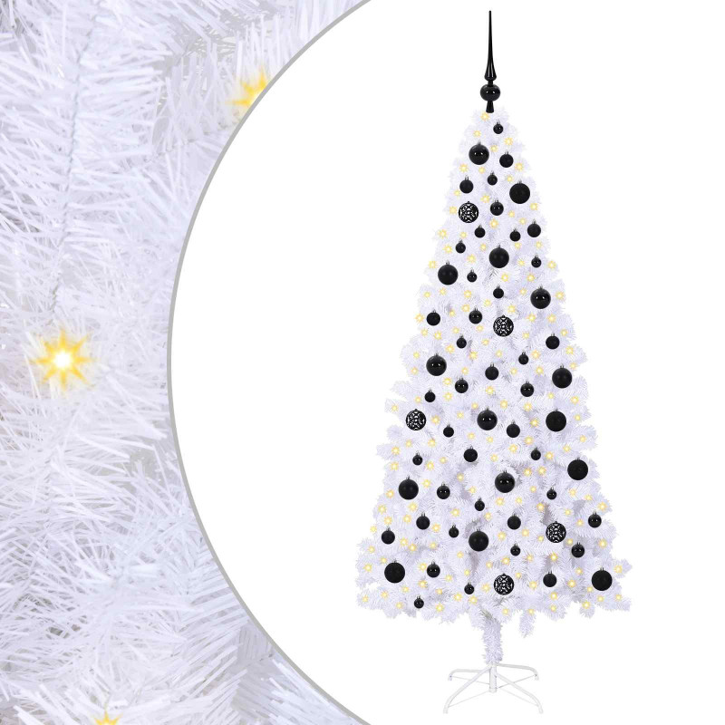 Sztuczna choinka z 300 diodami LED Biały 180 cm PVC i stal