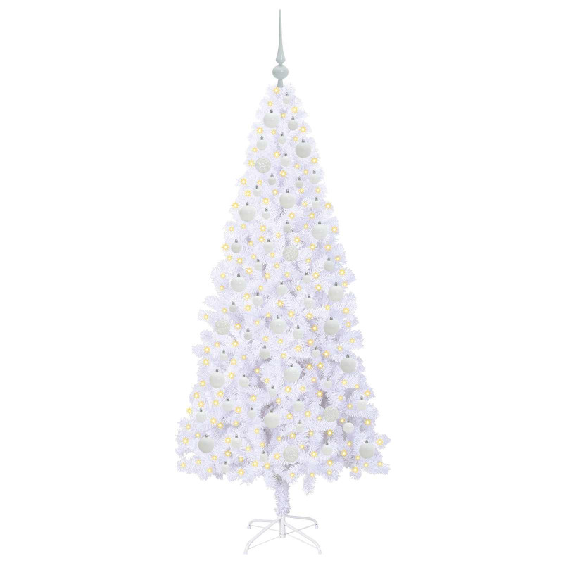 Sztuczna choinka z 300 diodami LED Biały 180 cm PVC i stal