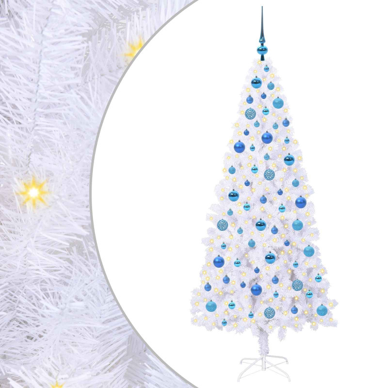 Sztuczna choinka z 300 diodami LED Biały 180 cm PVC i stal