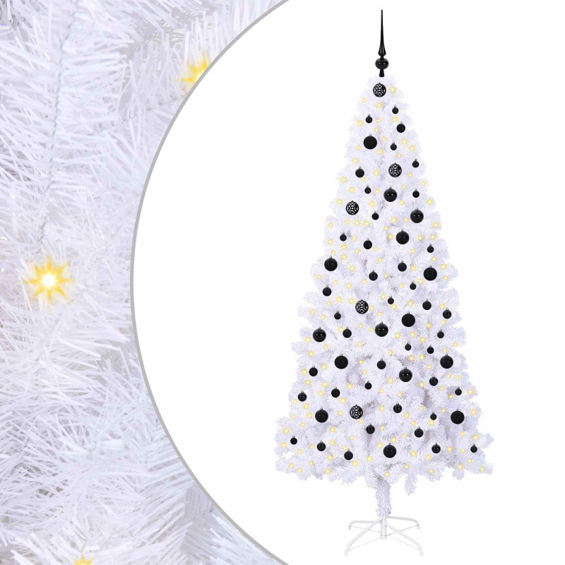 Sztuczna choinka z 300 diodami LED Biały 210 cm PVC i stal
