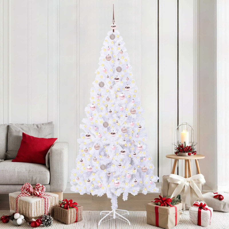 Sztuczna choinka z 300 diodami LED Biały 210 cm PVC i stal