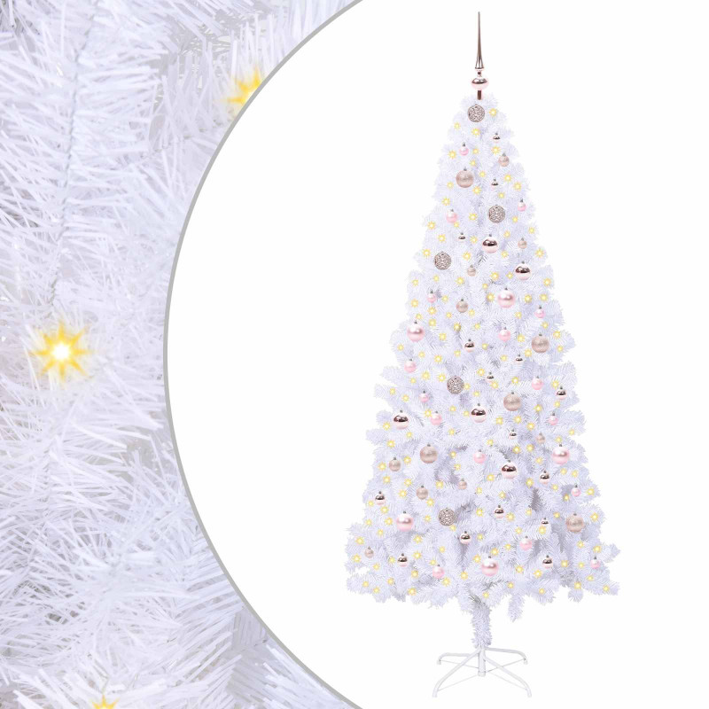 Sztuczna choinka z 300 diodami LED Biały 210 cm PVC i stal