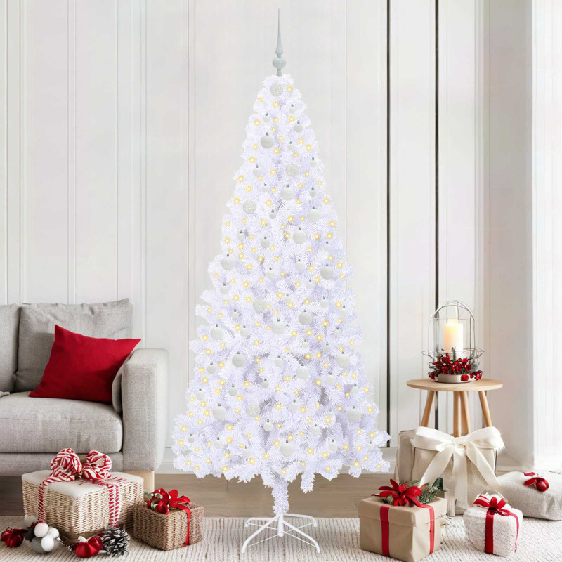 Sztuczna choinka z 300 diodami LED Biały 210 cm PVC i stal