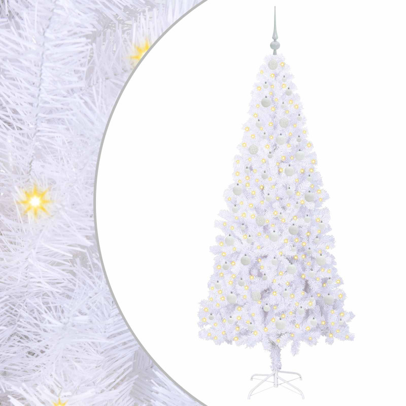 Sztuczna choinka z 300 diodami LED Biały 210 cm PVC i stal