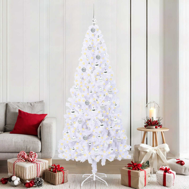 Sztuczna choinka z 300 diodami LED Biały 210 cm PVC i stal