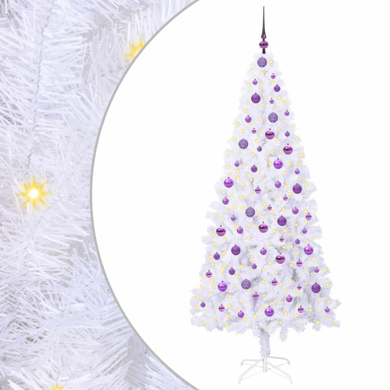 Sztuczna choinka z 300 diodami LED Biały 210 cm PVC i stal
