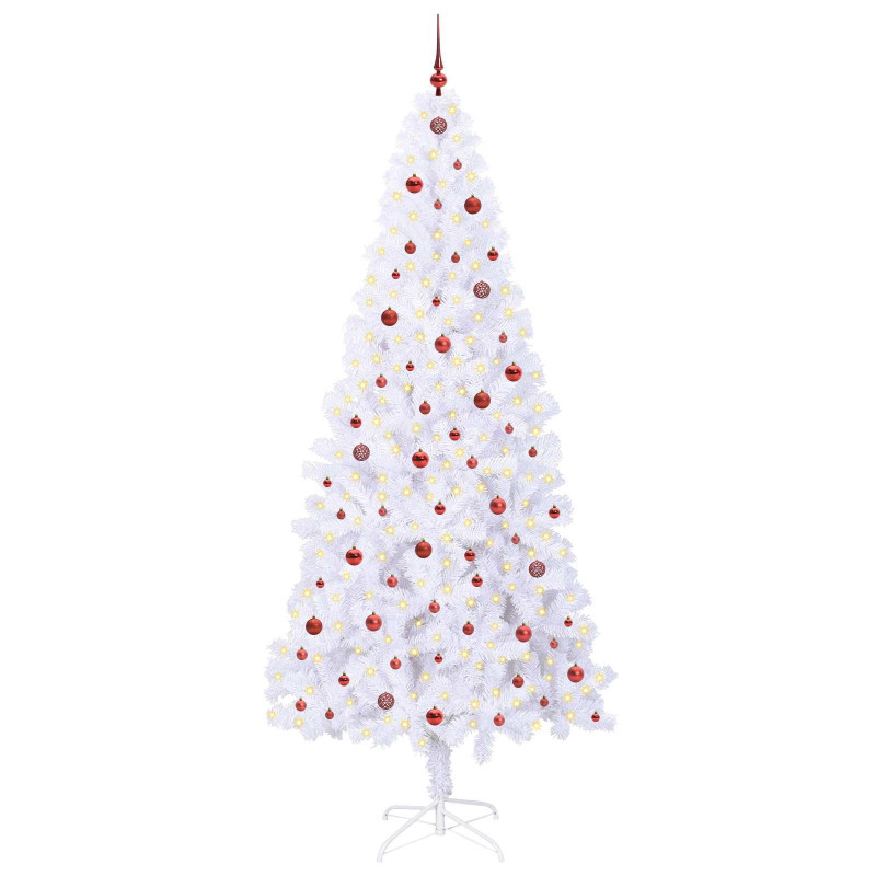 Sztuczna choinka z 300 diodami LED Biały 240 cm PVC i stal