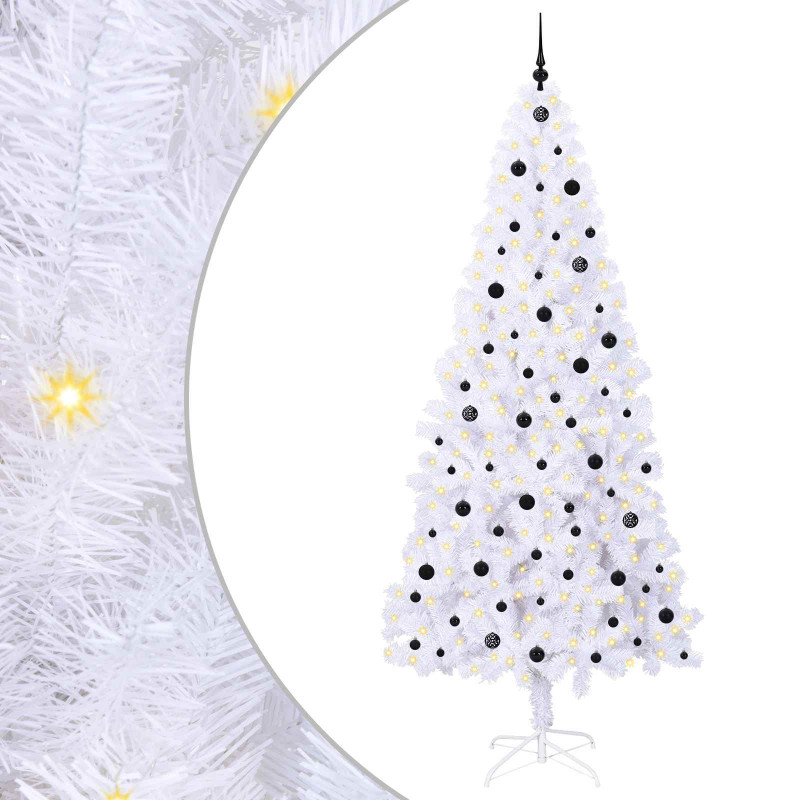 Sztuczna choinka z 300 diodami LED Biały 240 cm PVC i stal