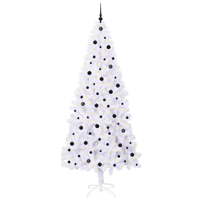 Sztuczna choinka z 300 diodami LED Biały 240 cm PVC i stal