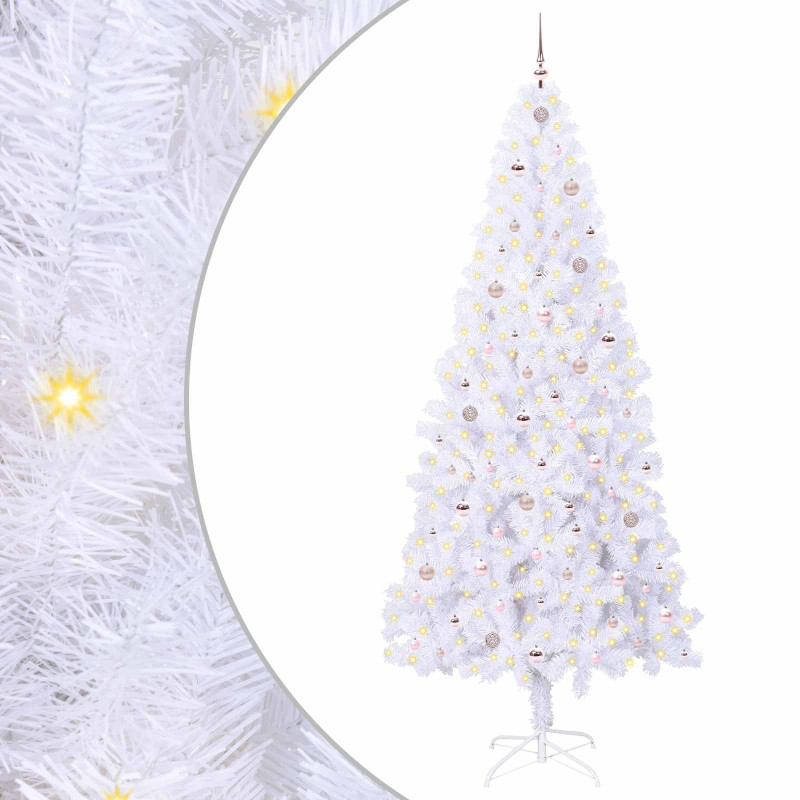 Sztuczna choinka z 300 diodami LED Biały 240 cm PVC i stal