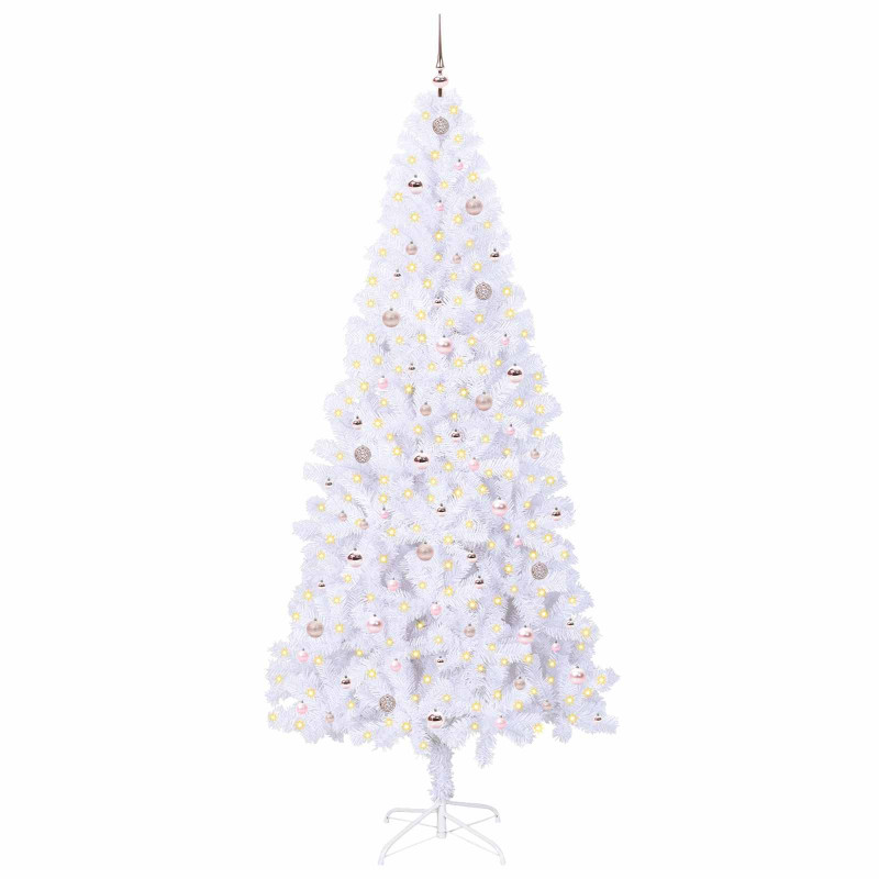 Sztuczna choinka z 300 diodami LED Biały 240 cm PVC i stal