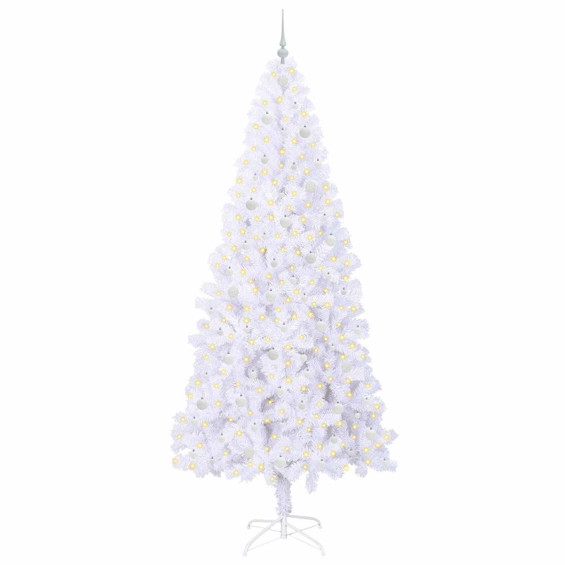 Sztuczna choinka z 300 diodami LED Biały 240 cm PVC i stal