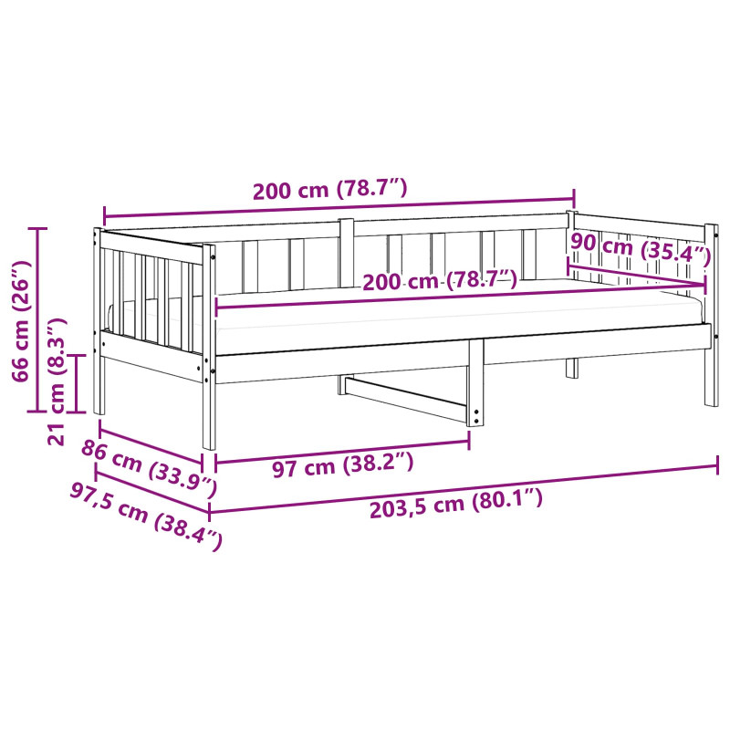 Łóżko dzienne z materacem Brązowy i biały wosk 90 x 200 cm
