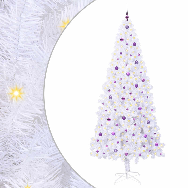Sztuczna choinka z 300 diodami LED Biały 240 cm PVC i stal