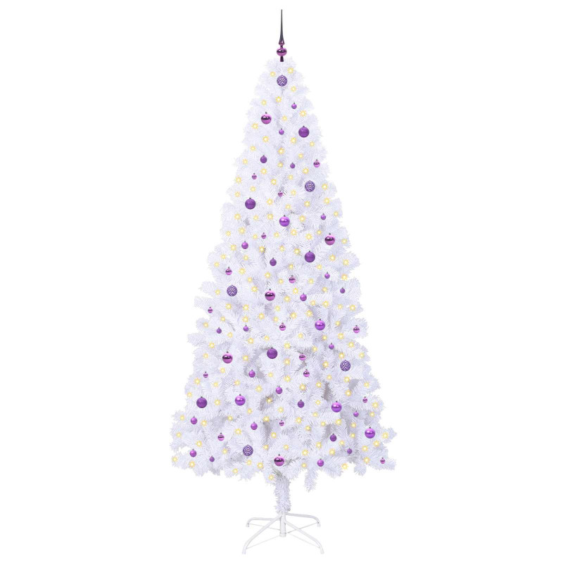 Sztuczna choinka z 300 diodami LED Biały 240 cm PVC i stal