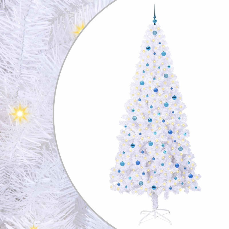 Sztuczna choinka z 300 diodami LED Biały 240 cm PVC i stal