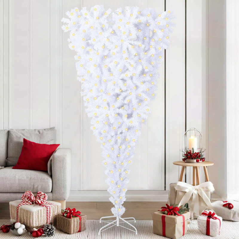 Sztuczna choinka z 300 diodami LED Biały 210 cm PVC i stal