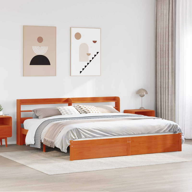Ramka łóżka Z zagłówkiem 2 pcs Woskowy Brąz Lite drewno sosnowe