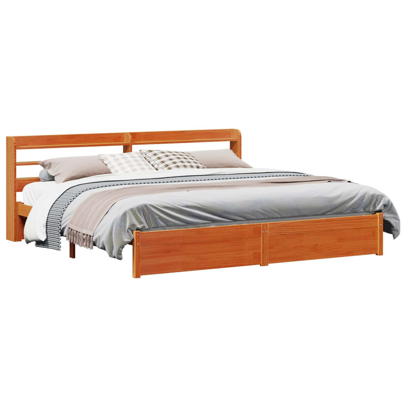 Ramka łóżka Z zagłówkiem 2 pcs Woskowy Brąz Lite drewno sosnowe