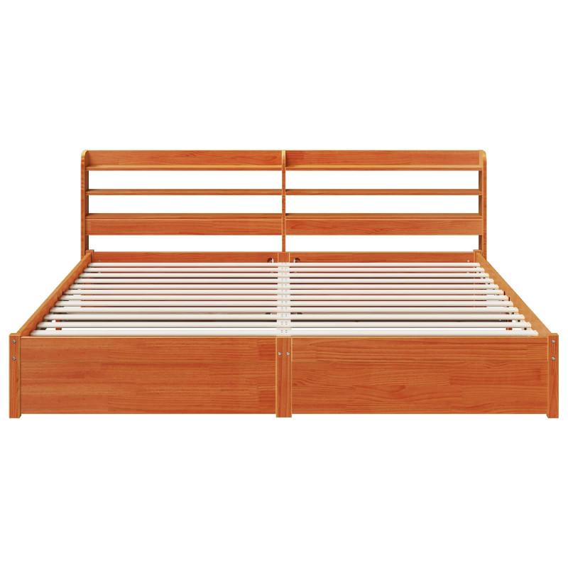 Ramka łóżka Z zagłówkiem 2 pcs Woskowy Brąz Lite drewno sosnowe