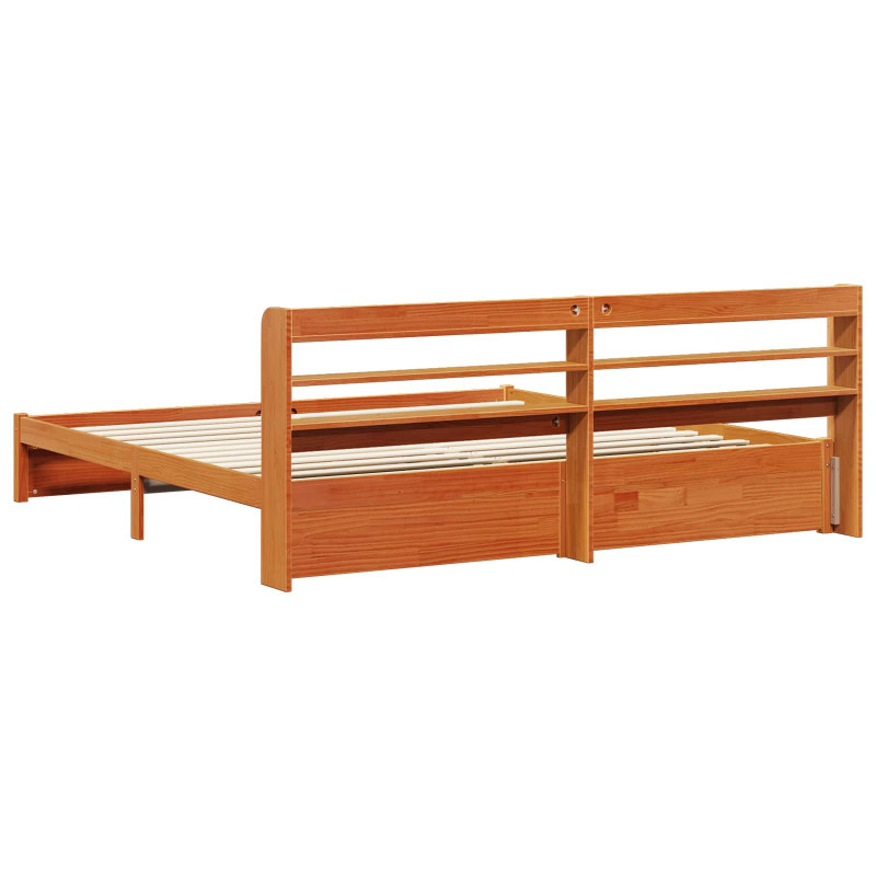 Ramka łóżka Z zagłówkiem 2 pcs Woskowy Brąz Lite drewno sosnowe
