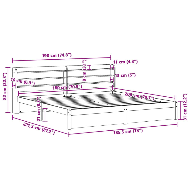 Ramka łóżka Z zagłówkiem 2 pcs Woskowy Brąz Lite drewno sosnowe