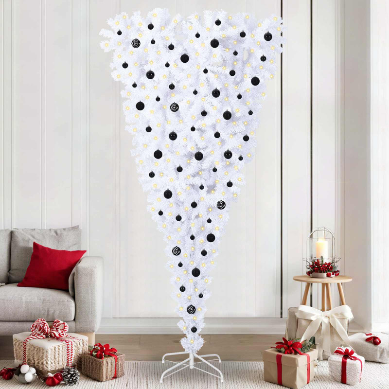 Sztuczna choinka z 300 diodami LED Biały 240 cm PVC i Stal