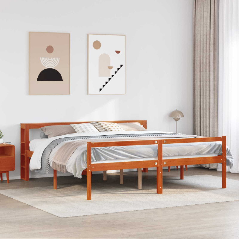 Ramka łóżka Z zagłówkiem 2 pcs Woskowy Brąz Lite drewno sosnowe