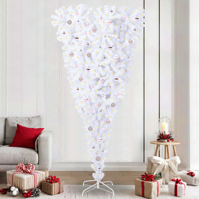 Sztuczna choinka z 300 diodami LED Biały 240 cm PVC i Stal