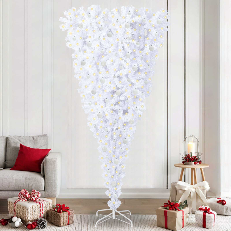 Sztuczna choinka z 300 diodami LED Biały 240 cm PVC i Stal