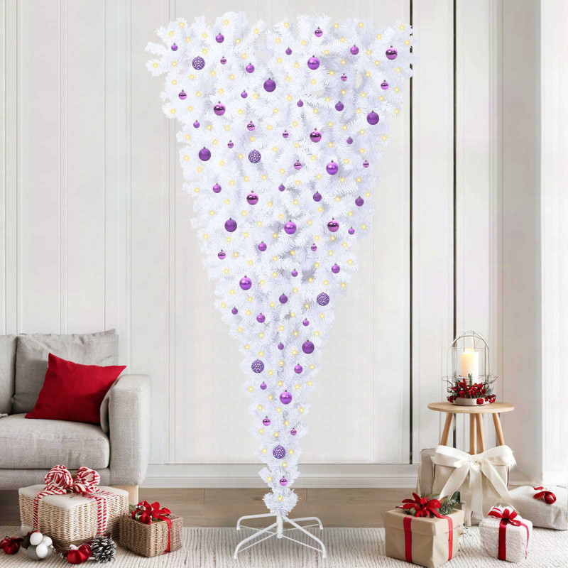 Sztuczna choinka z 300 diodami LED Biały 240 cm PVC i Stal