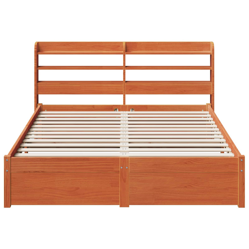 Ramka łóżka Z zagłówkiem 2 pcs Woskowy Brąz Lite drewno sosnowe