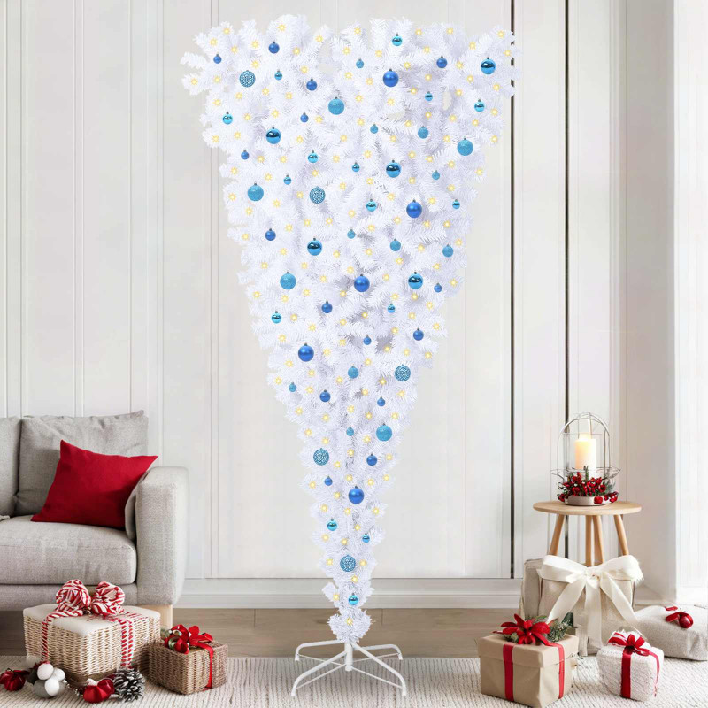 Sztuczna choinka z 300 diodami LED Biały 240 cm PVC i Stal