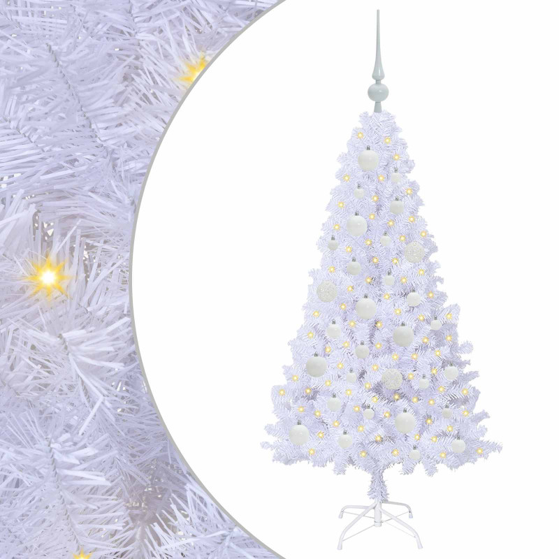 Sztuczna choinka z 150 diodami LED Biały 120 cm PVC i stal