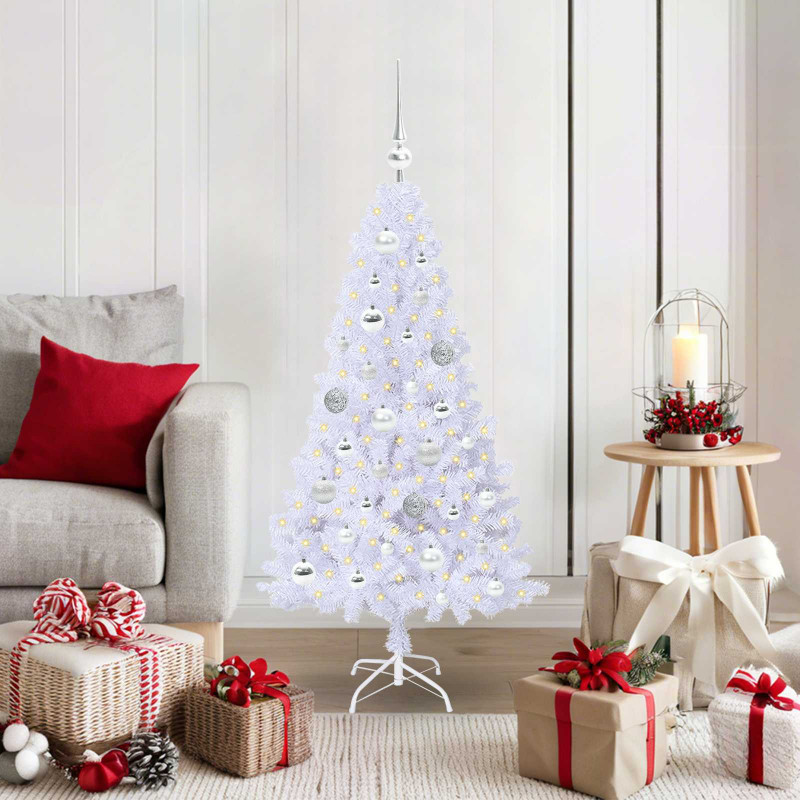 Sztuczna choinka z 150 diodami LED Biały 120 cm PVC i stal