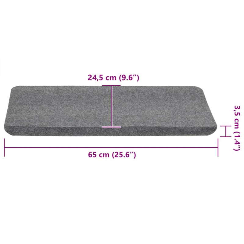 Samoprzylepne nakładki na schody, 15 szt., 65x24,5x3,5cm, szare