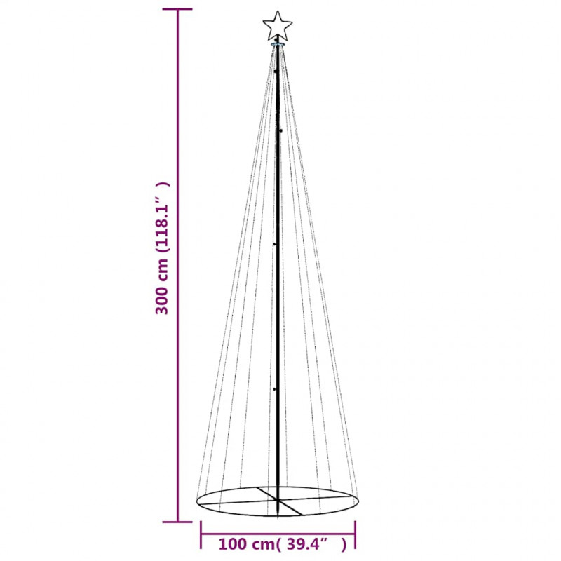 Choinka stożkowa, 310 ciepłych białych LED, 100x300 cm