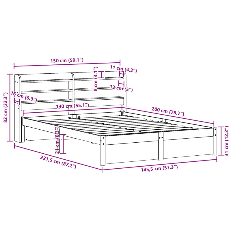 Ramka łóżka Z zagłówkiem 2 pcs Woskowy Brąz Lite drewno sosnowe