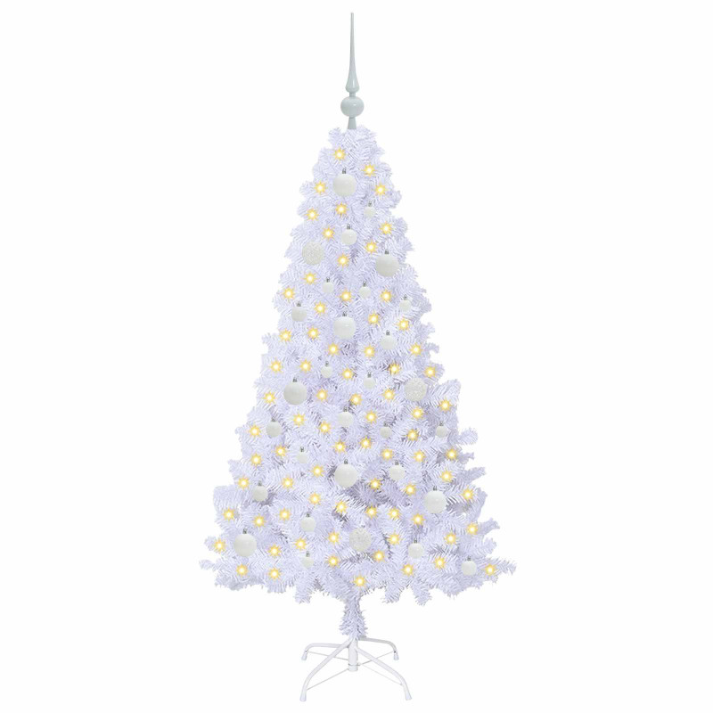 Sztuczna choinka z 150 diodami LED Biały 150 cm PVC i stal