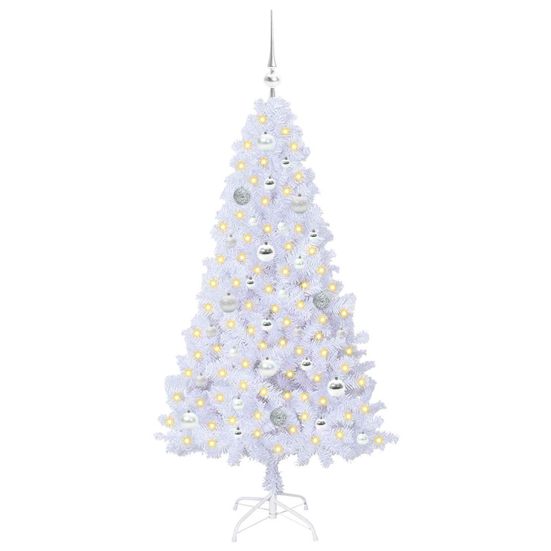 Sztuczna choinka z 150 diodami LED Biały 150 cm PVC i stal