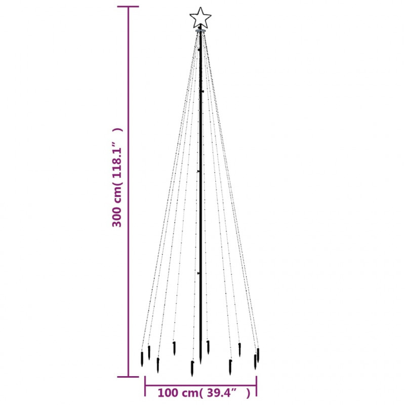 Choinka z kołkiem gruntowym, 310 zimnych białych LED, 300 cm
