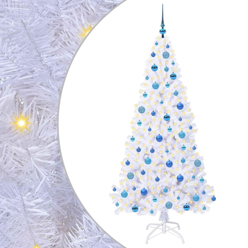 Sztuczna choinka z 300 diodami LED Biały 180 cm PVC i stal