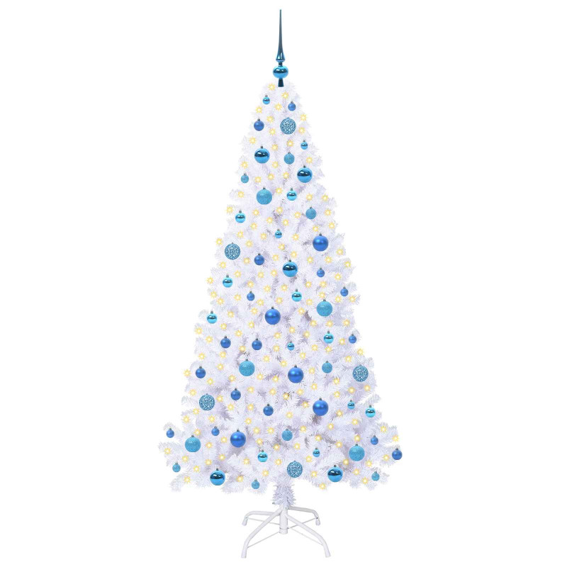 Sztuczna choinka z 300 diodami LED Biały 180 cm PVC i stal
