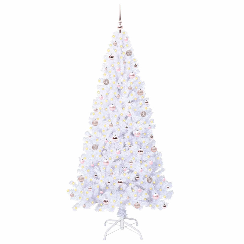 Sztuczna choinka z 300 diodami LED Biały 210 cm PVC i stal
