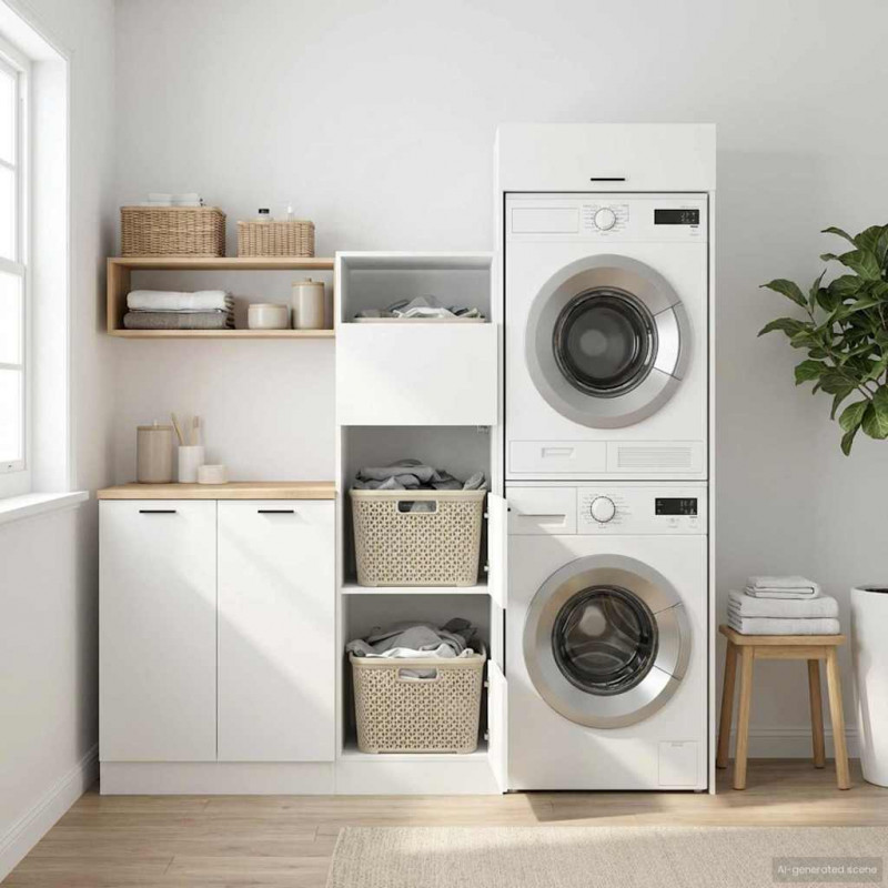 Zestaw szafek do prania 2 pcs Biały Drewno inżynieryjne