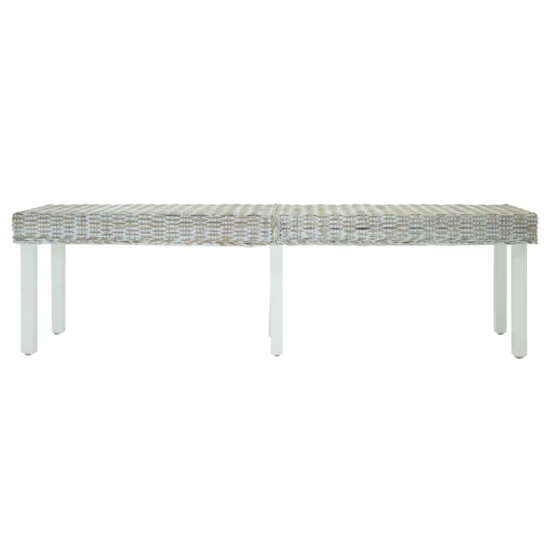 Ławka biała, 160x35x45 cm, naturalny rattan kubu i drewno mahoniowe