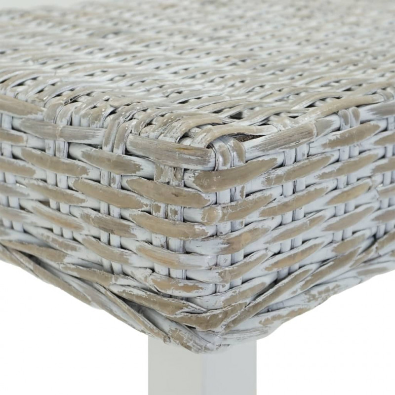Ławka biała, 160x35x45 cm, naturalny rattan kubu i drewno mahoniowe