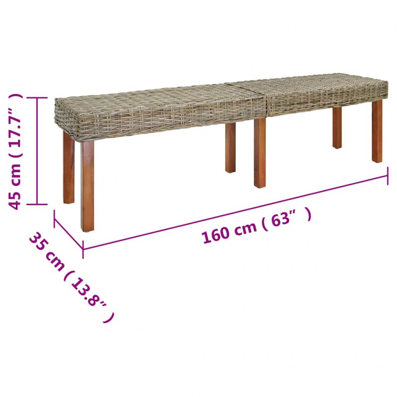 ławka Naturalny 160 x 35 x 45 cm Drewno z mango