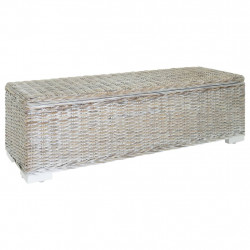 Skrzynia, biała, 110 cm, naturalny rattan kubu i drewno mahoniowe